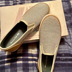 American Eagle Outfitters Men's Gray and White Slip-On Loafers